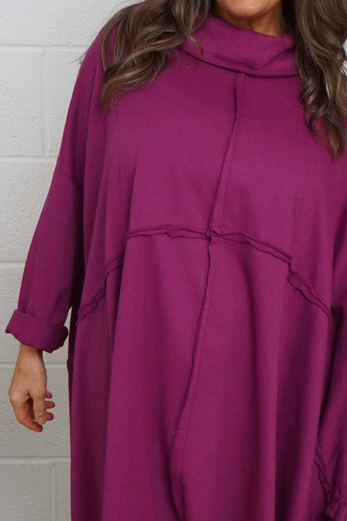 Posy Cowl Oversized Cotton Top Berry - Image 3