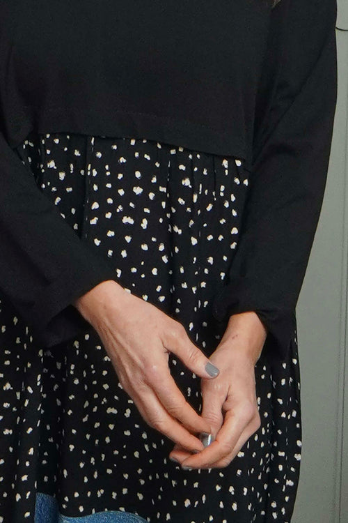 Janette Pattern Cotton Dress Black - Image 3