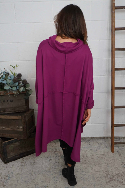 Posy Cowl Oversized Cotton Top Berry - Image 4