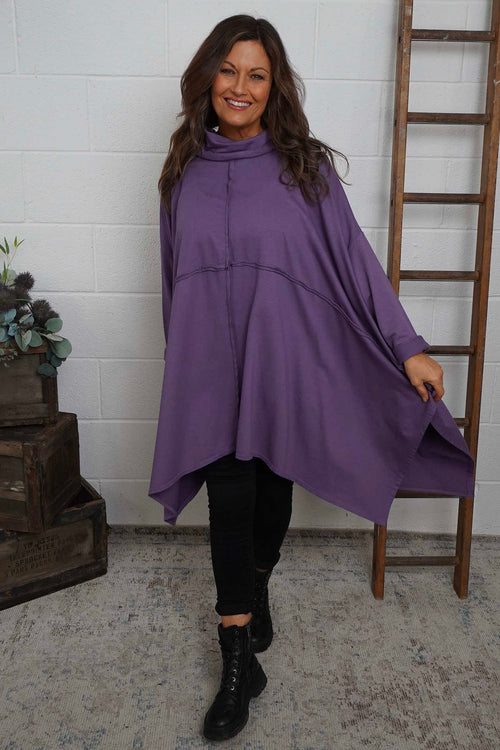 Posy Cowl Oversized Cotton Top Purple