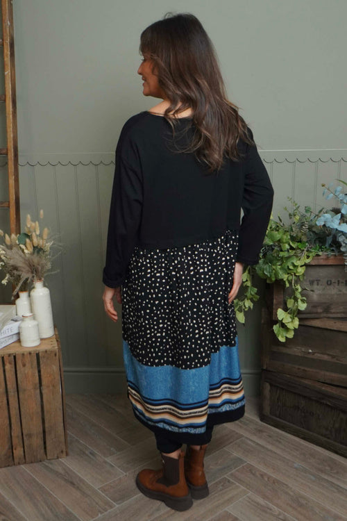 Janette Pattern Cotton Dress Black - Image 4