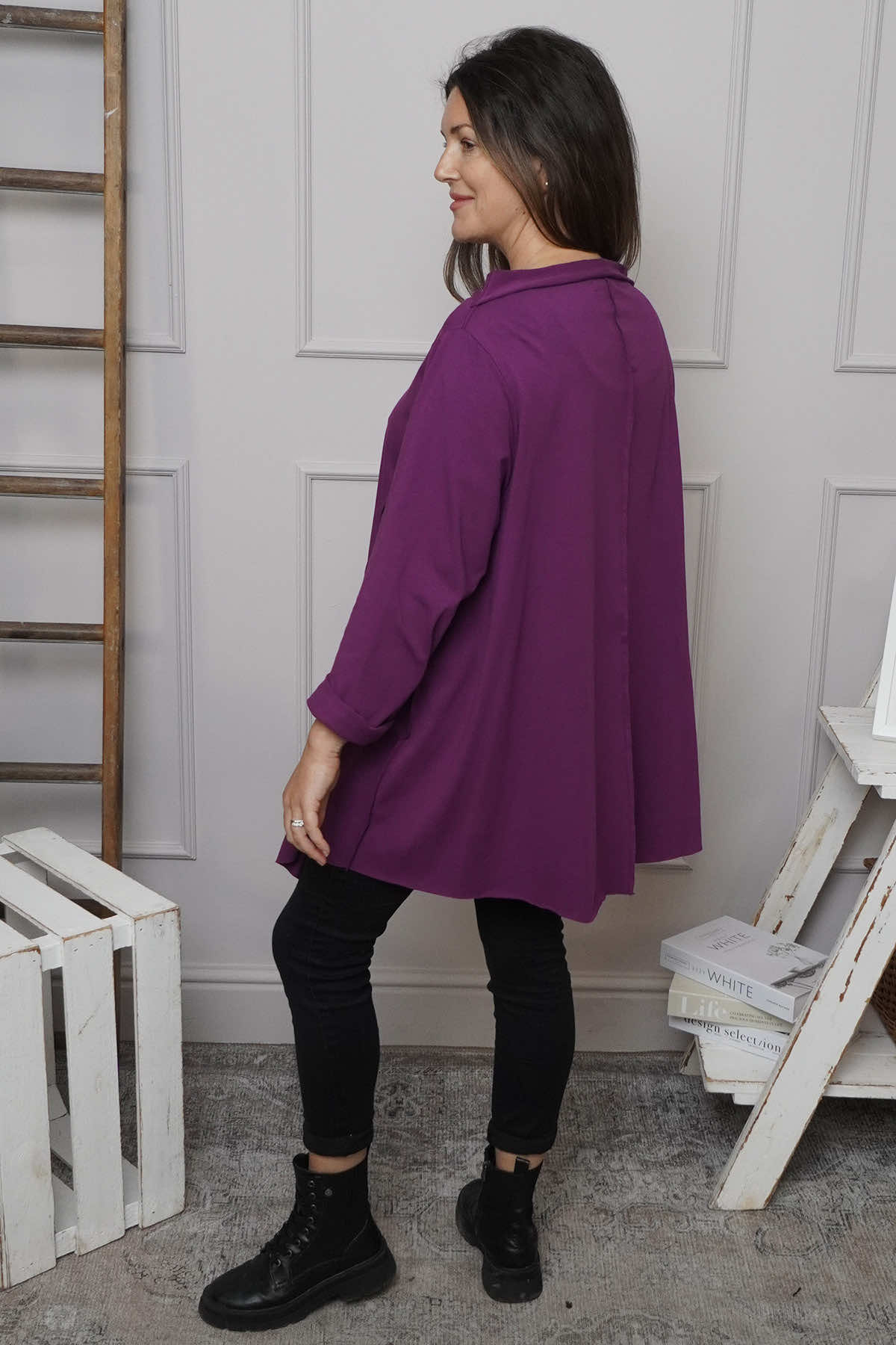 Nelle Cowl Cotton Top Purple