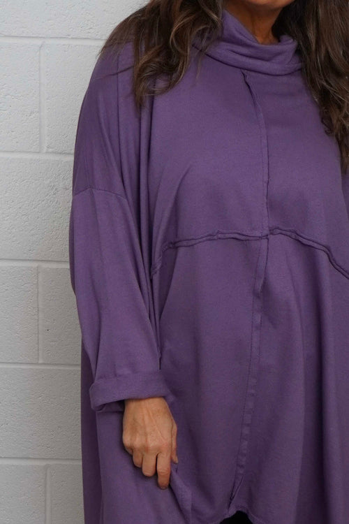 Posy Cowl Oversized Cotton Top Purple - Image 3