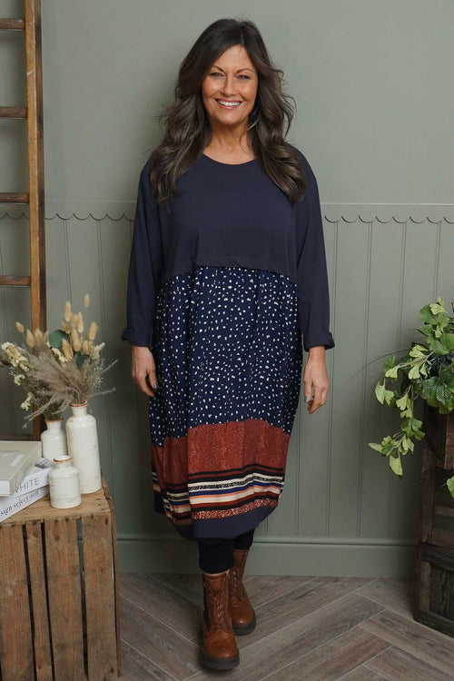 Janette Pattern Cotton Dress Navy - Image 1