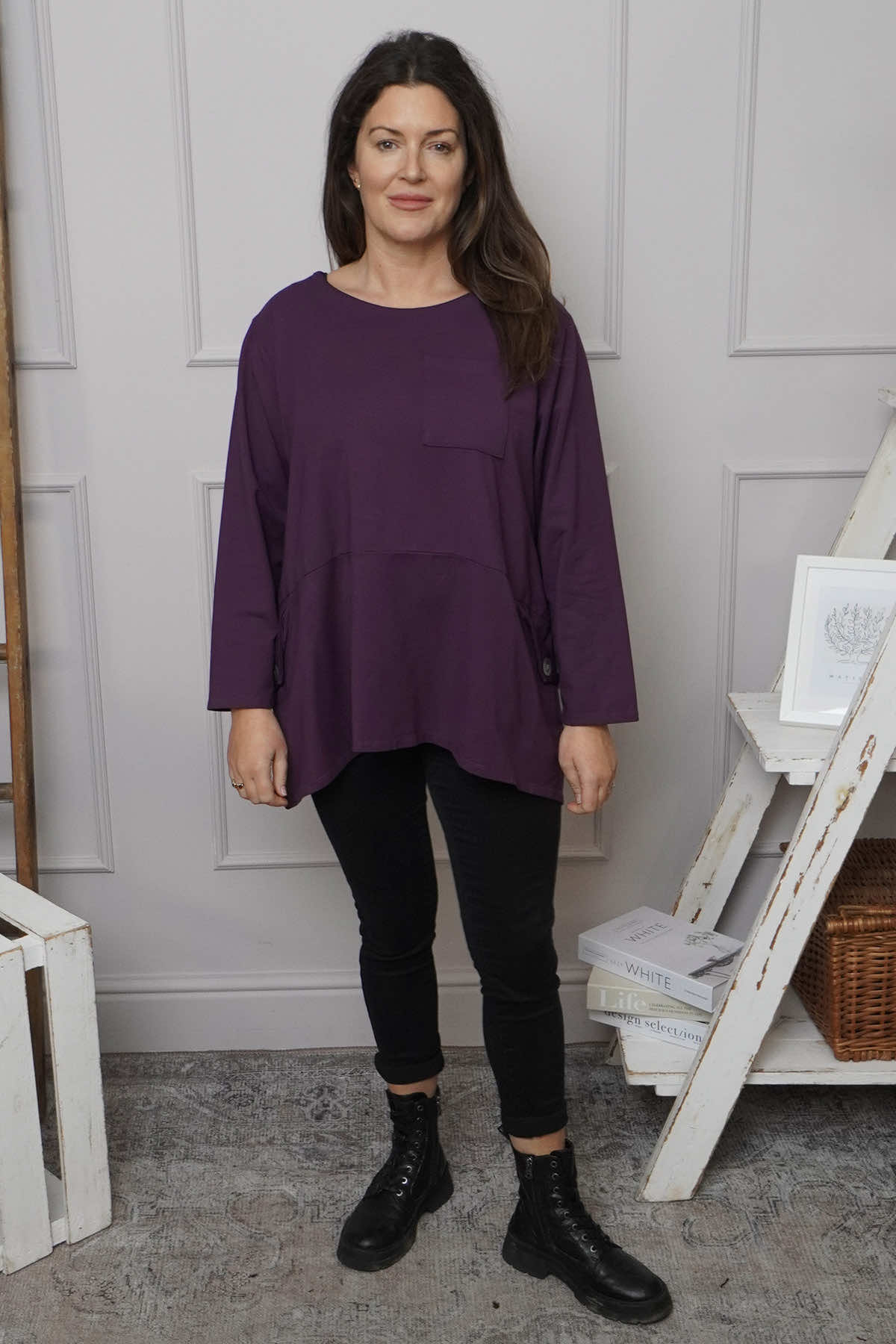 Angelina Pocket Cotton Top Purple