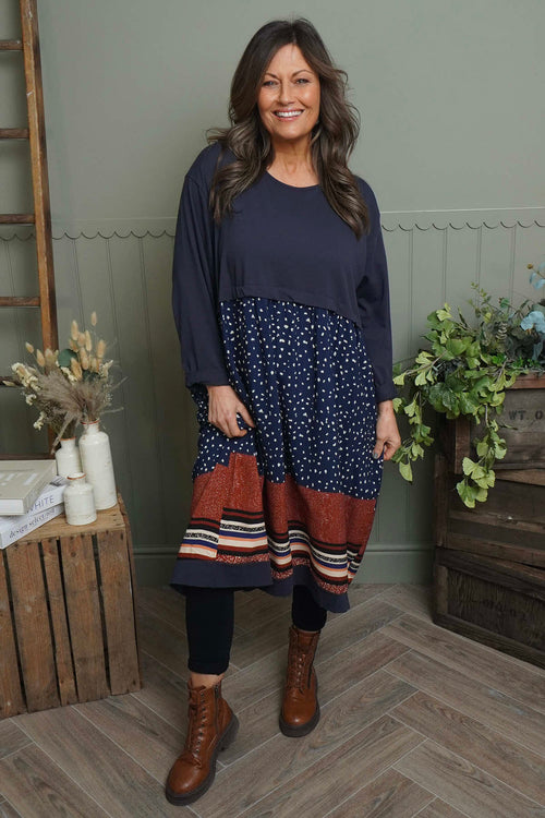 Janette Pattern Cotton Dress Navy - Image 2