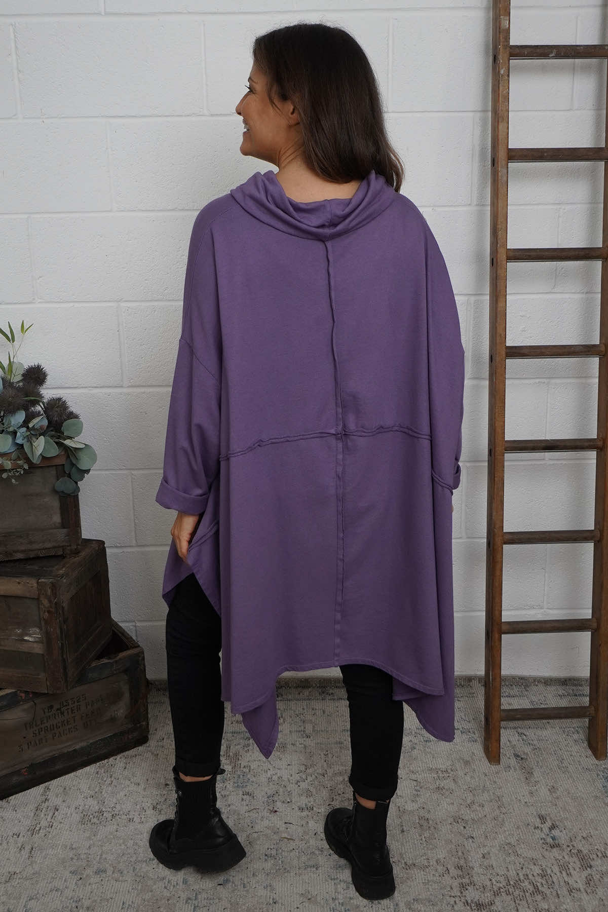 Posy Cowl Oversized Cotton Top Purple