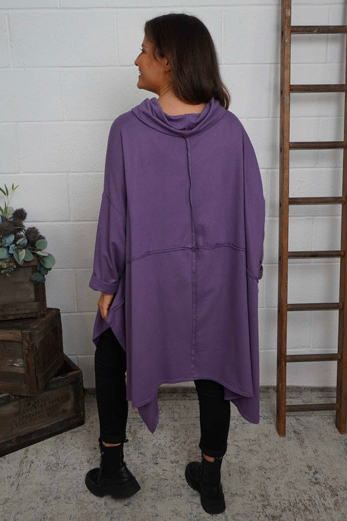 Posy Cowl Oversized Cotton Top Purple - Image 4