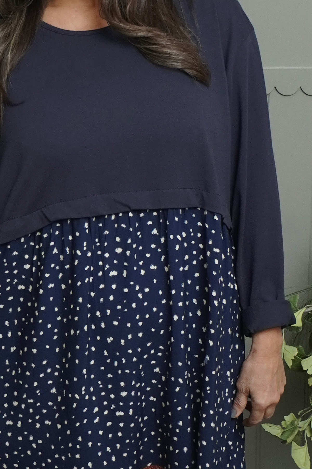 Janette Pattern Cotton Dress Navy