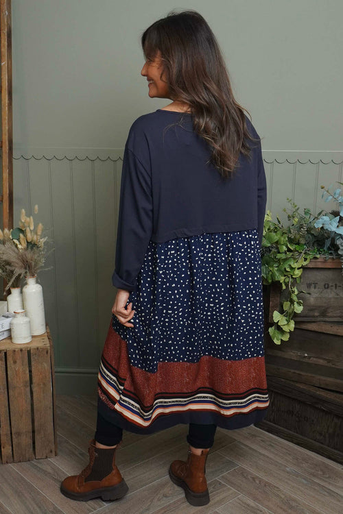 Janette Pattern Cotton Dress Navy - Image 4