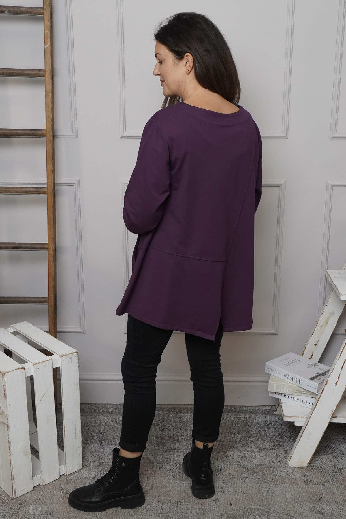 Angelina Pocket Cotton Top Purple