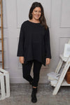 Angelina Pocket Cotton Top Black