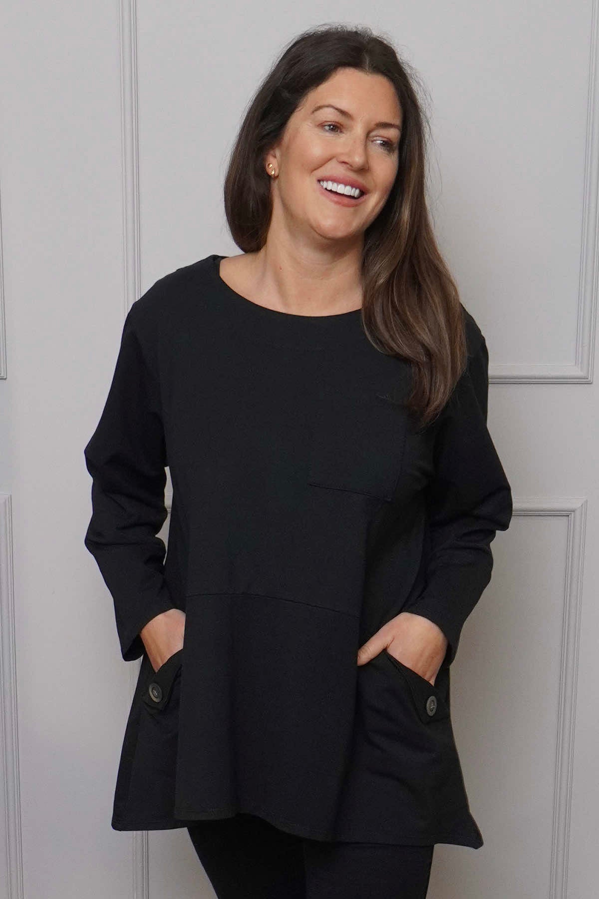 Angelina Pocket Cotton Top Black