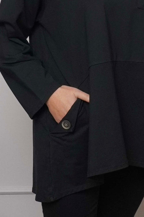 Angelina Pocket Cotton Top Black - Image 3