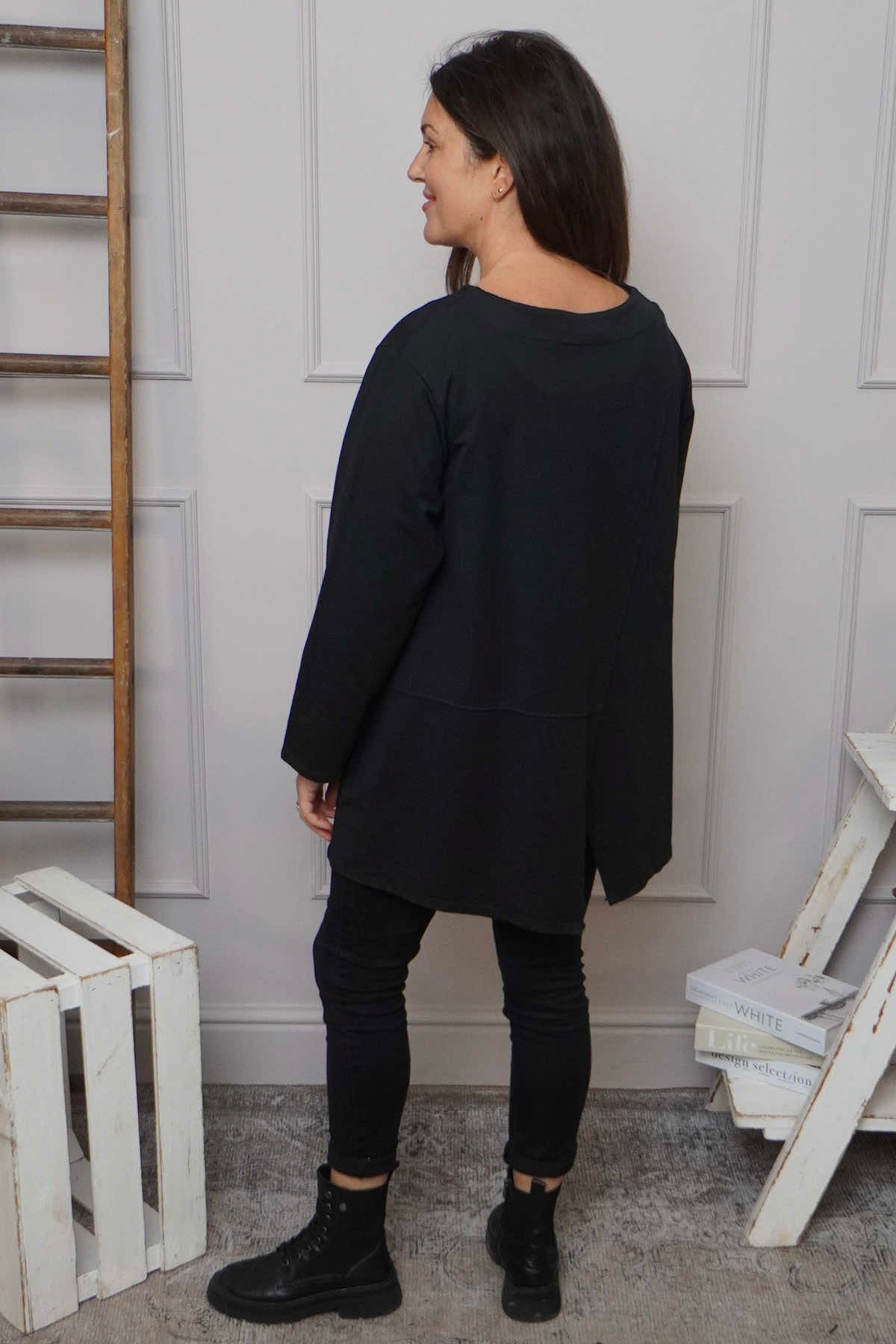 Angelina Pocket Cotton Top Black