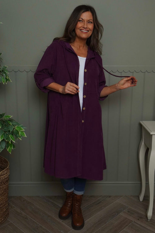 Sian Hooded Needlecord Jacket Burgundy - Image 1