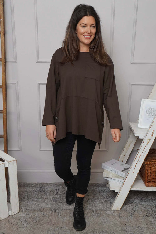 Angelina Pocket Cotton Top Cocoa