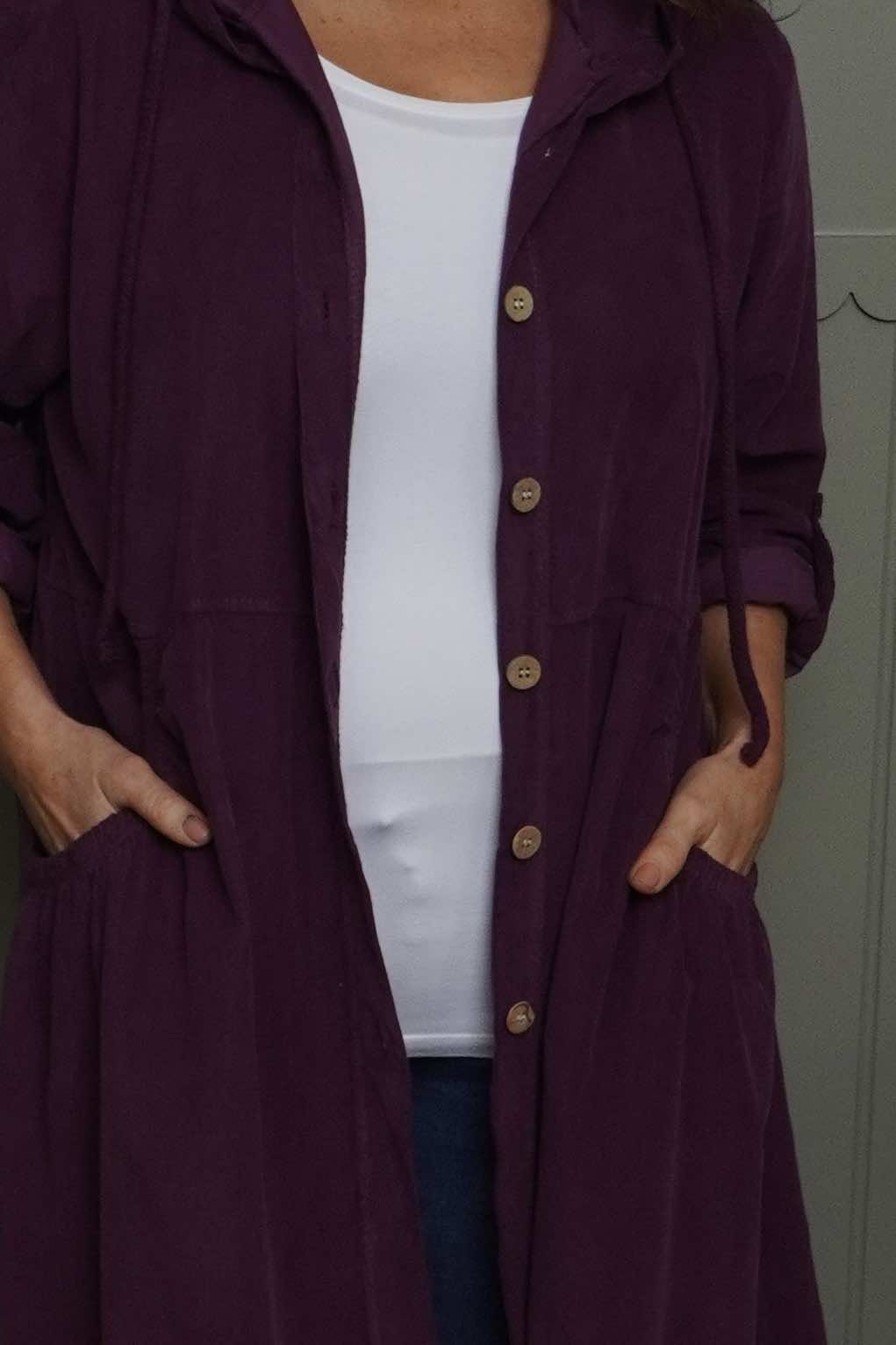 Sian Hooded Needlecord Jacket Burgundy