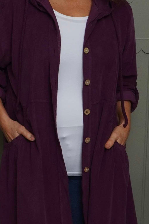 Sian Hooded Needlecord Jacket Burgundy - Image 3