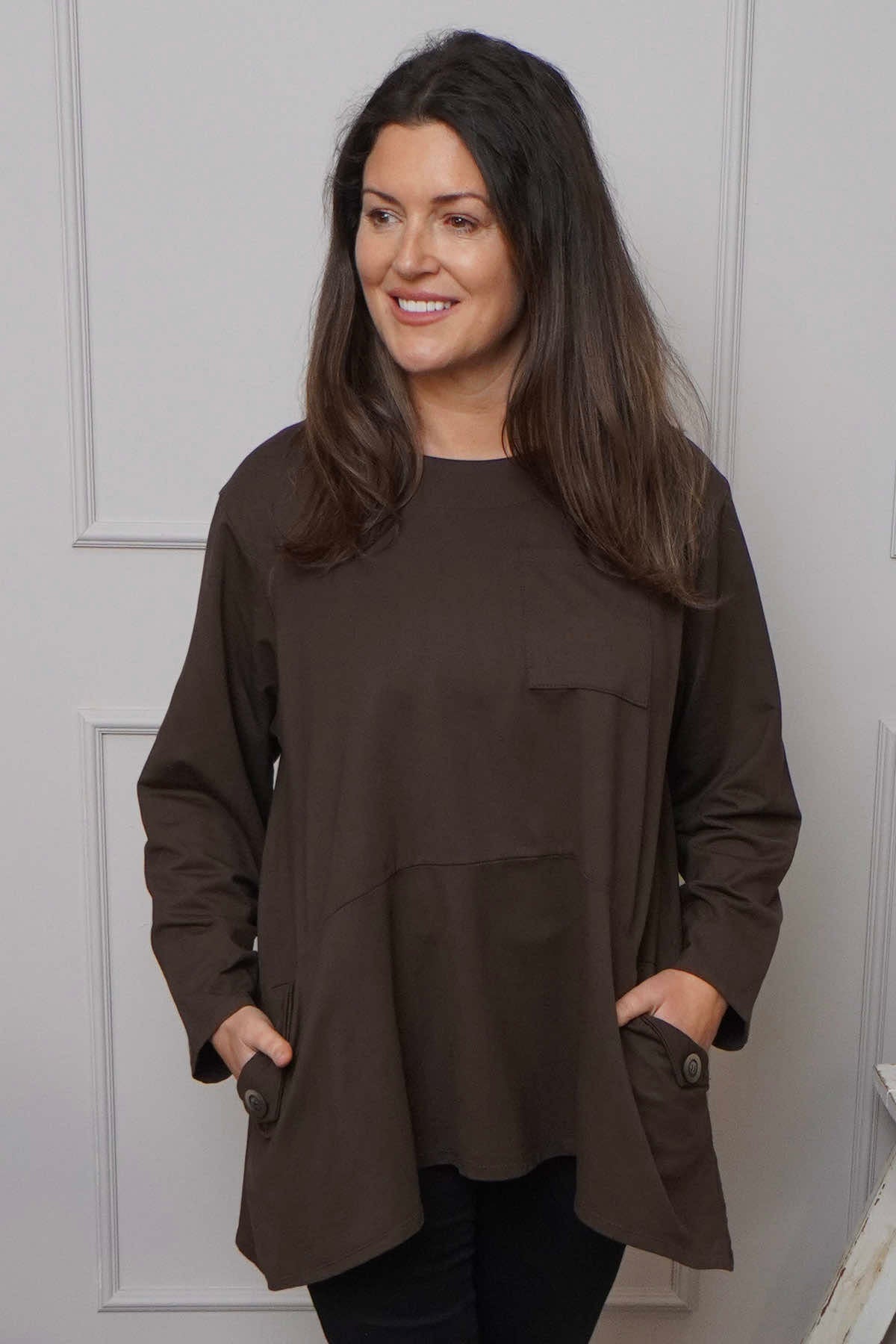 Angelina Pocket Cotton Top Cocoa