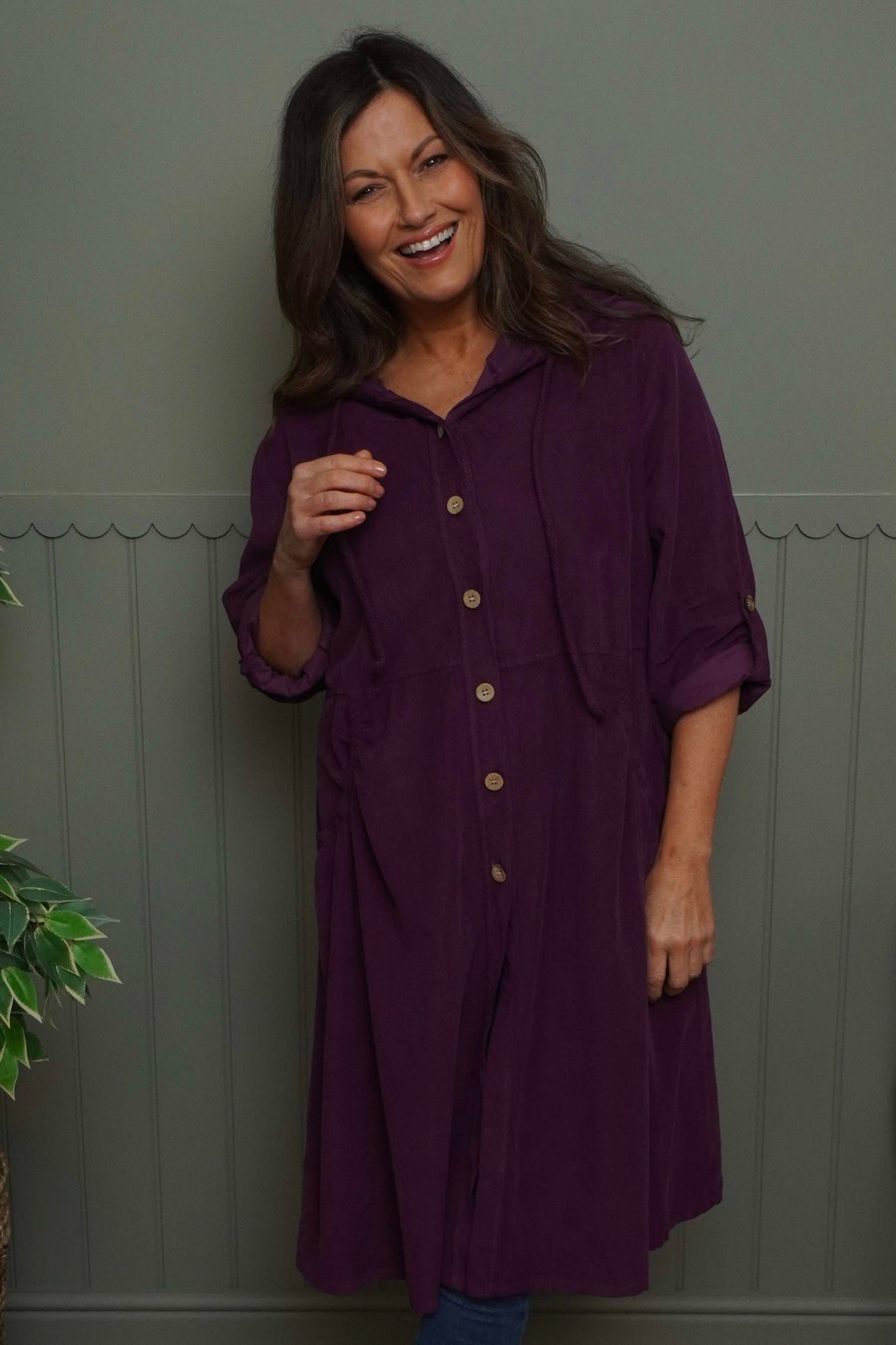 Sian Hooded Needlecord Jacket Burgundy