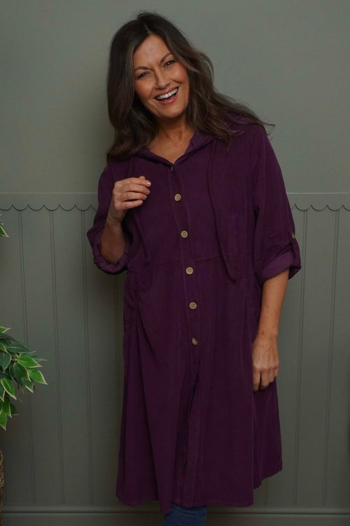 Sian Hooded Needlecord Jacket Burgundy - Image 2