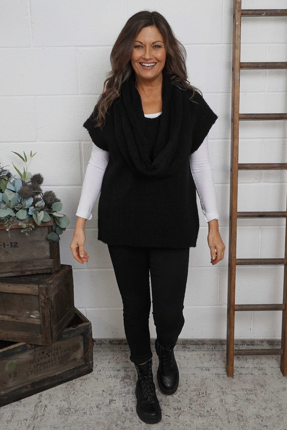 Marinda Scarf Knitted Tank Top Black