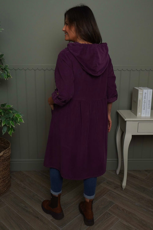 Sian Hooded Needlecord Jacket Burgundy - Image 4