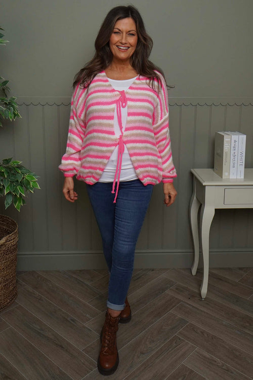 Merlyn Stripe Tie Knitted Cardigan Fuchsia - Image 2