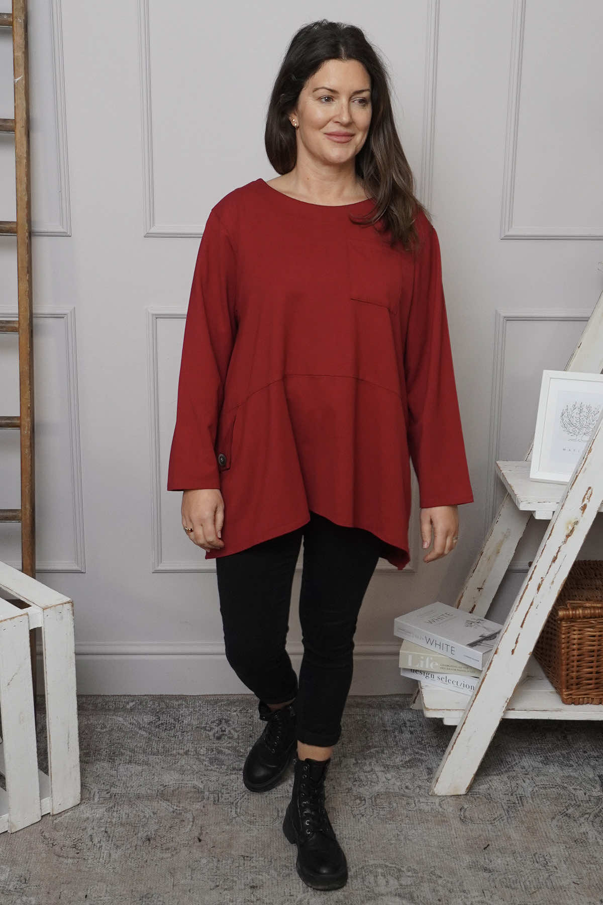 Angelina Pocket Cotton Top Red