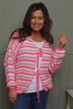 Merlyn Stripe Tie Knitted Cardigan Fuchsia Fuchsia - Merlyn Stripe Tie Knitted Cardigan Fuchsia