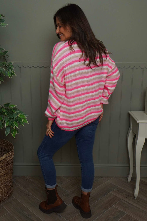 Merlyn Stripe Tie Knitted Cardigan Fuchsia - Image 4