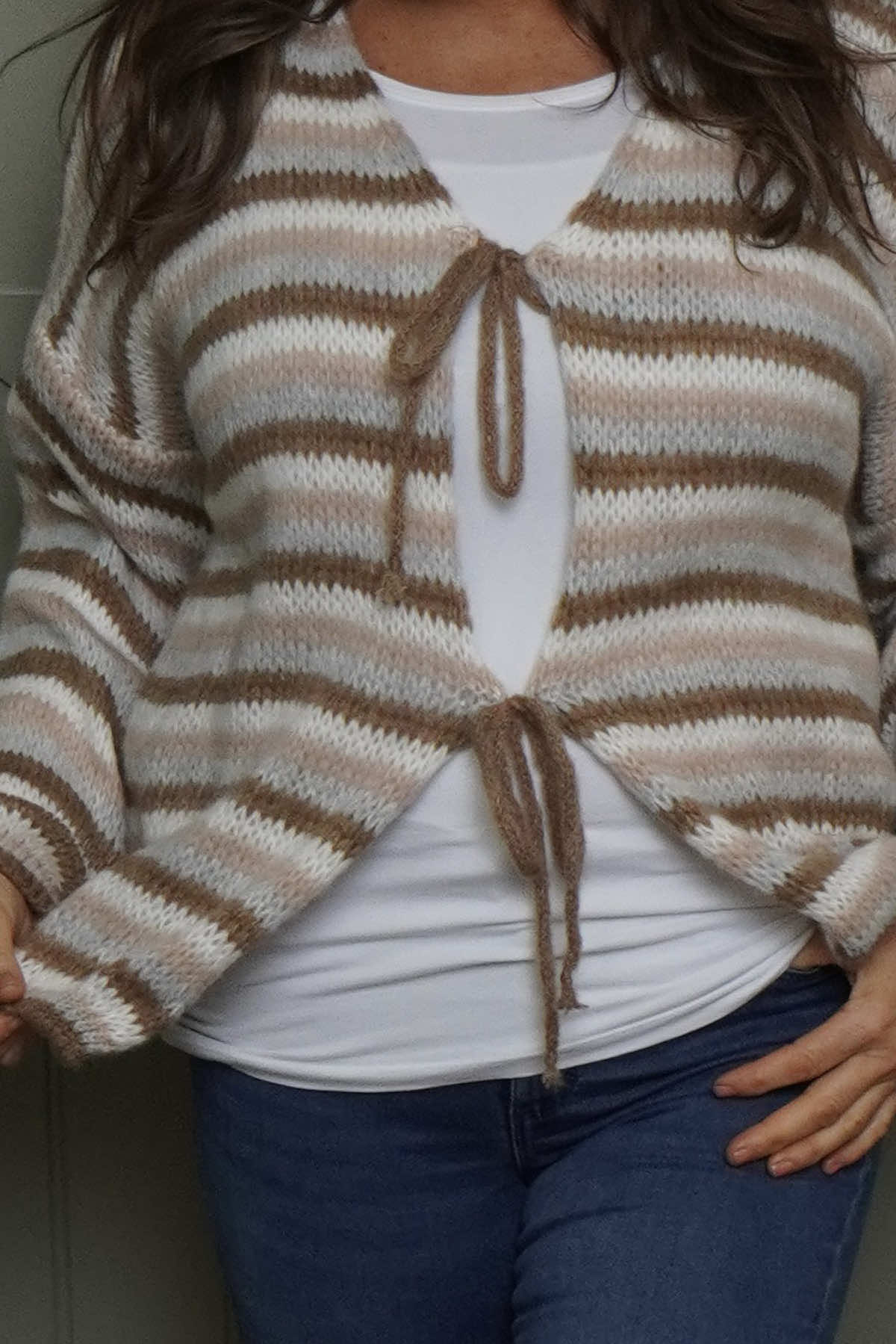 Merlyn Stripe Tie Knitted Cardigan Camel