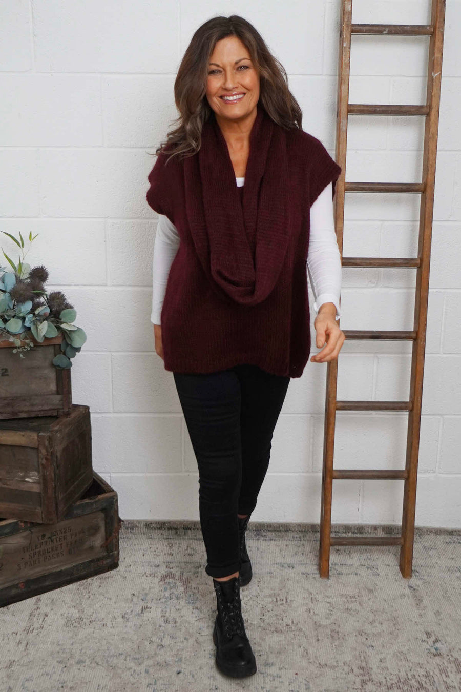 Marinda Scarf Knitted Tank Top Wine