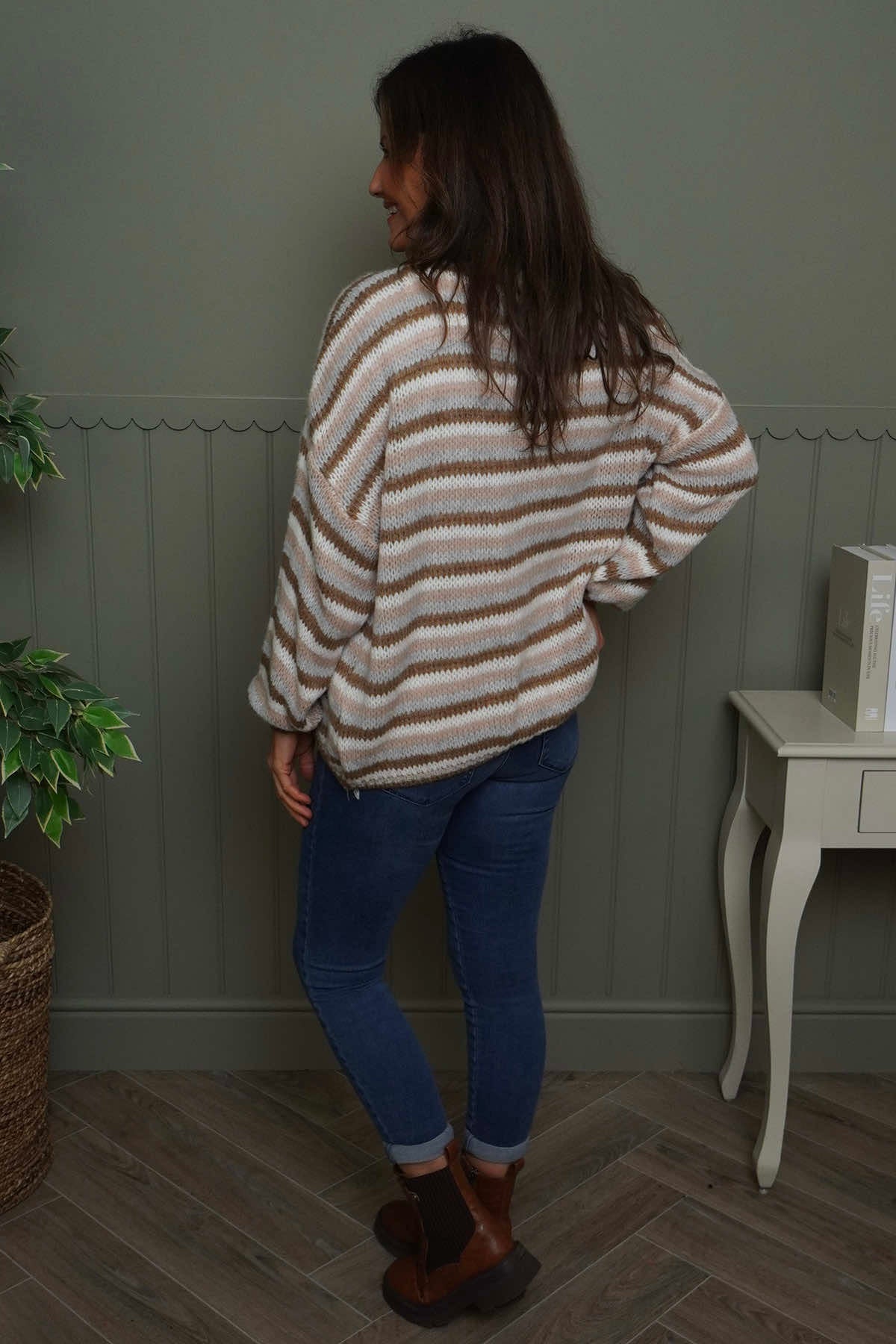 Merlyn Stripe Tie Knitted Cardigan Camel