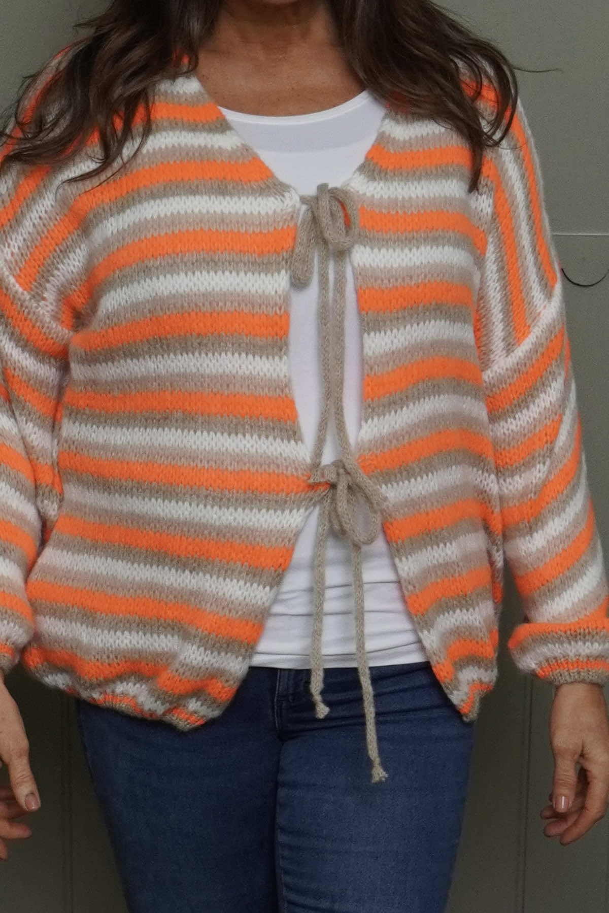 Merlyn Stripe Tie Knitted Cardigan Orange