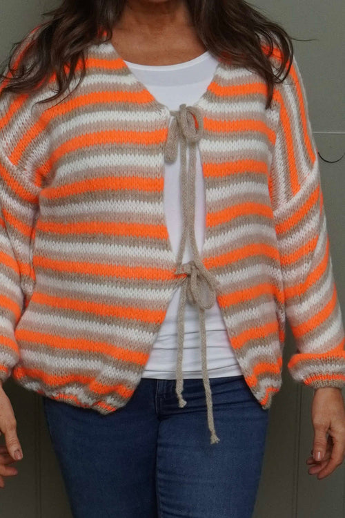 Merlyn Stripe Tie Knitted Cardigan Orange - Image 3