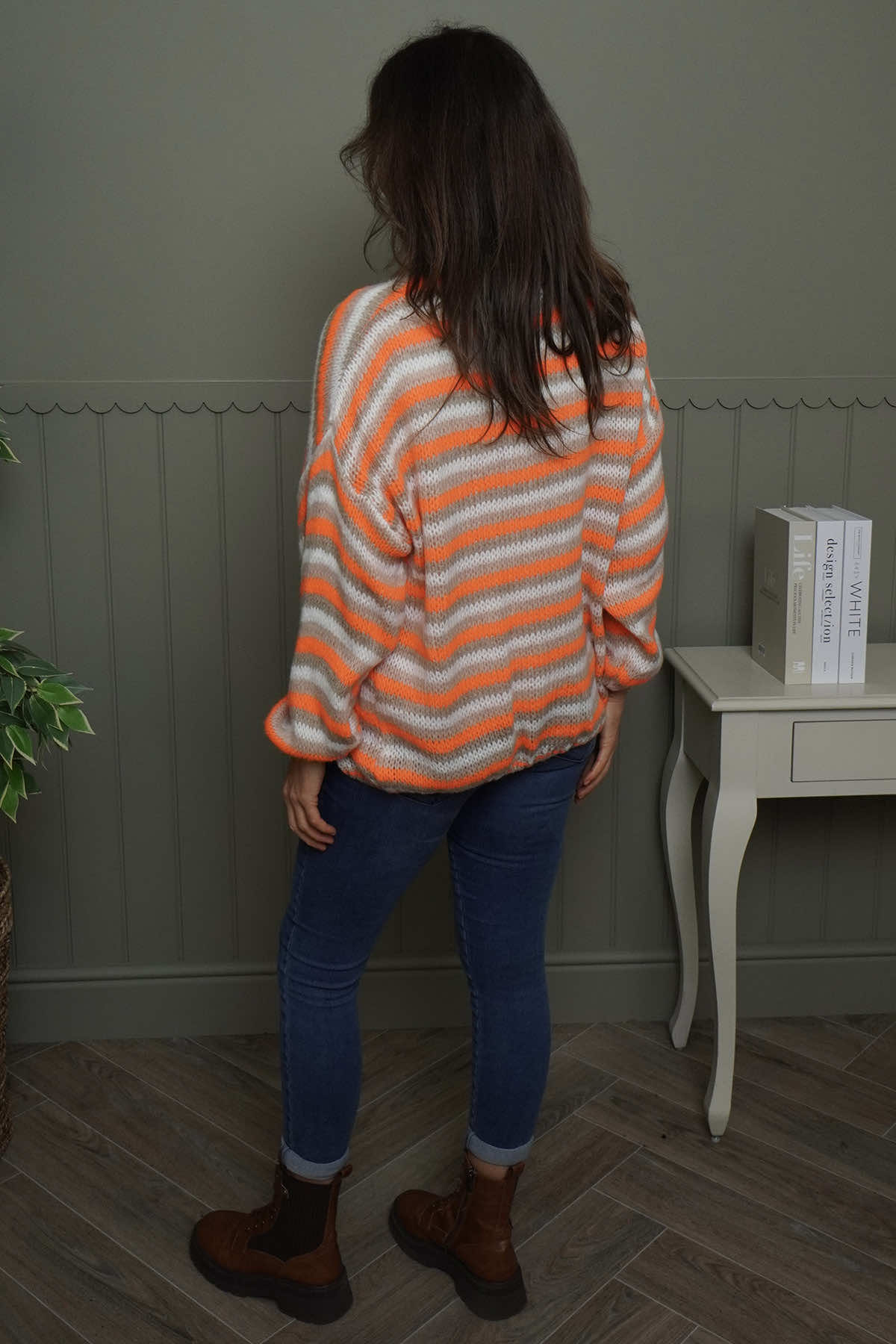 Merlyn Stripe Tie Knitted Cardigan Orange