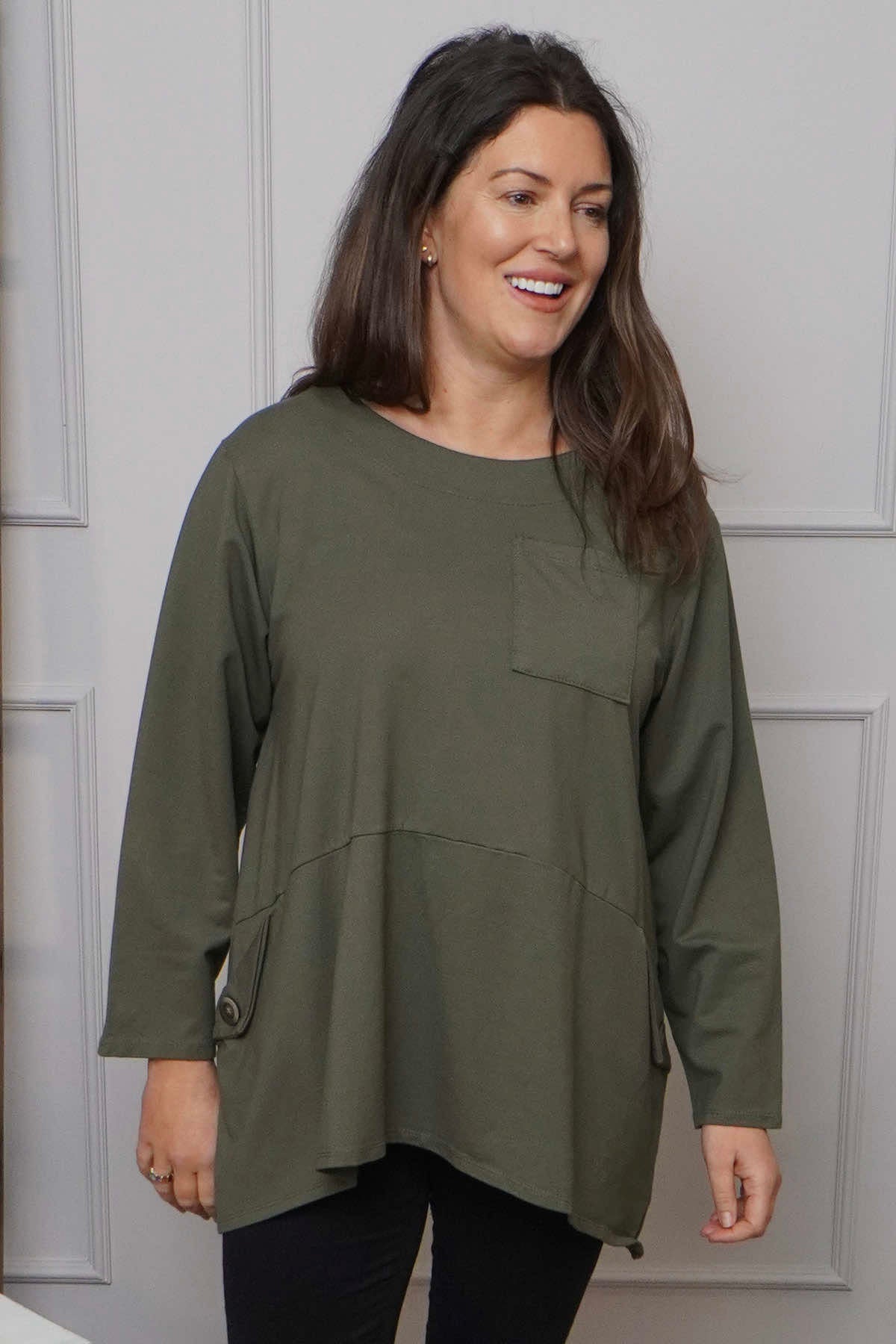 Angelina Pocket Cotton Top Khaki
