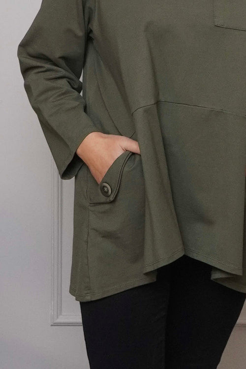 Angelina Pocket Cotton Top Khaki - Image 3