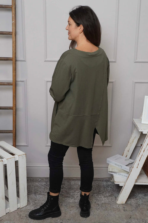 Angelina Pocket Cotton Top Khaki - Image 4