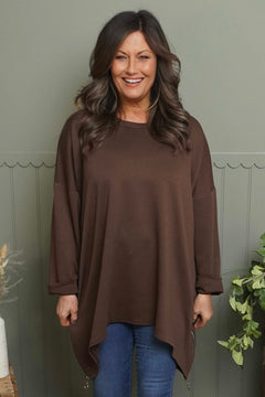 Lynne Zip Dipped Hem Top Cocoa