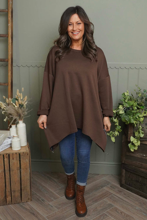 Lynne Zip Dipped Hem Top Cocoa - Image 2