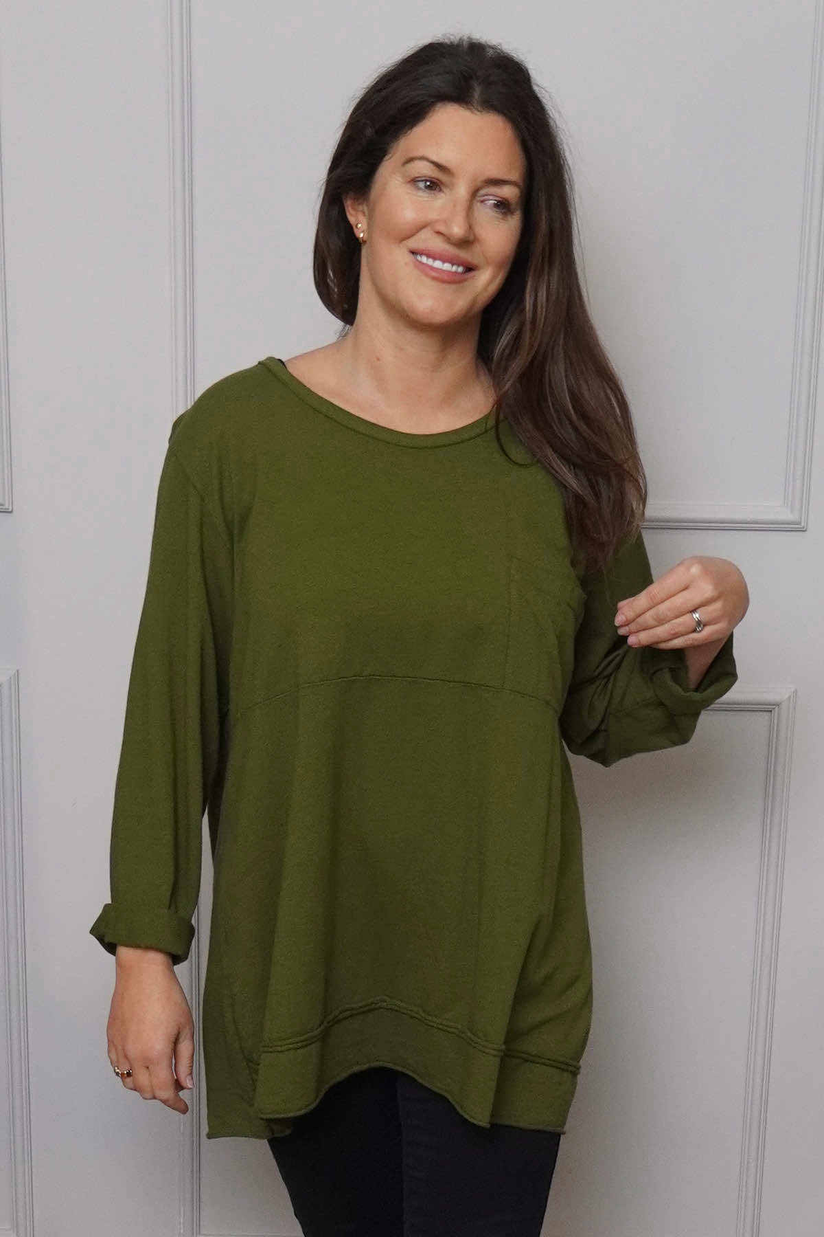 Elnora Pocket Cotton Top Olive