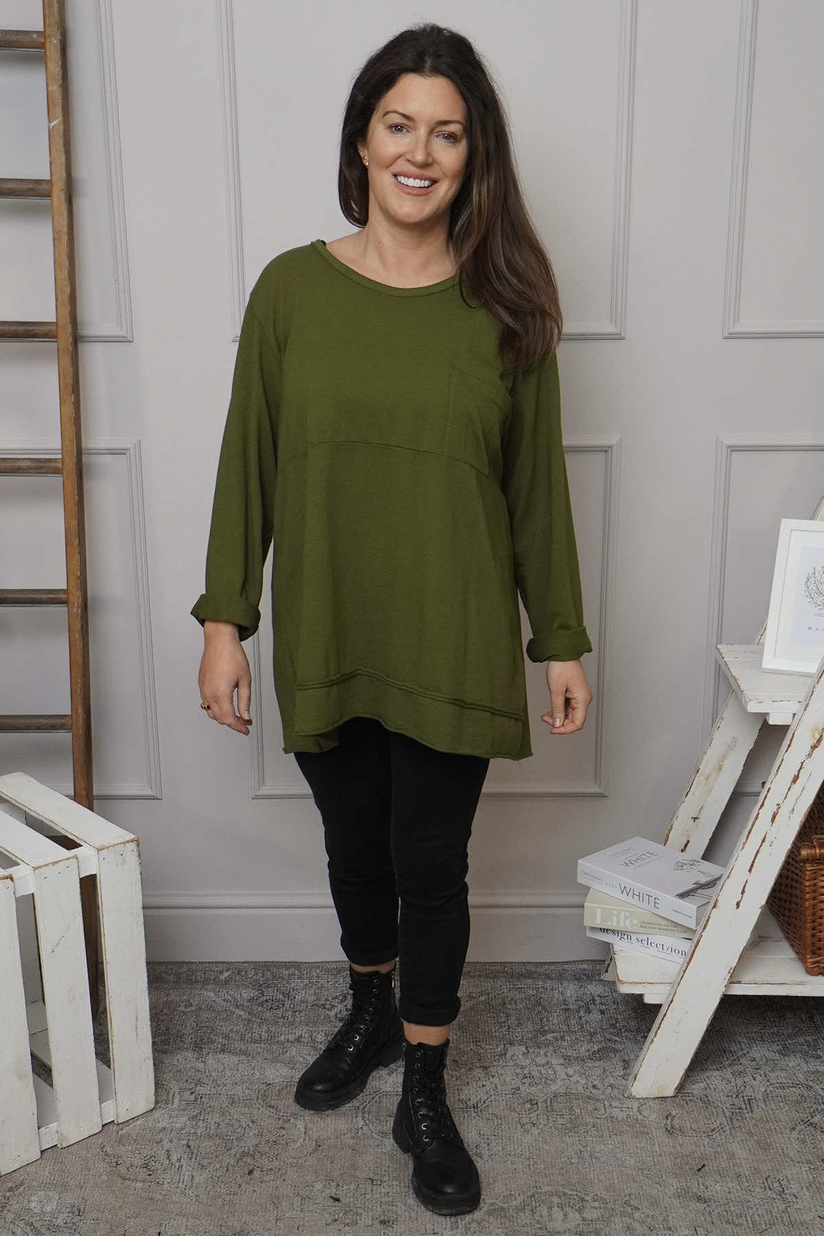 Elnora Pocket Cotton Top Olive