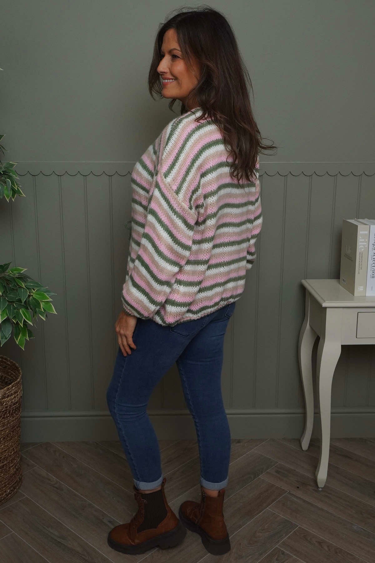 Merlyn Stripe Tie Knitted Cardigan Khaki