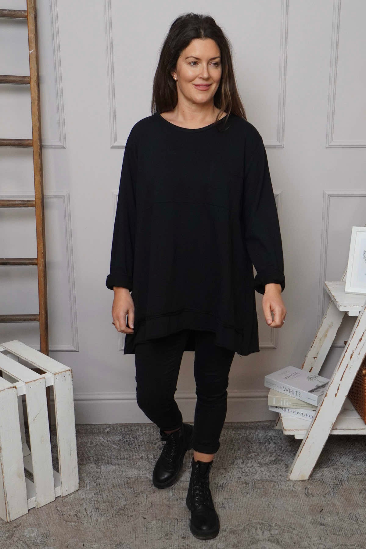 Elnora Pocket Cotton Top Black