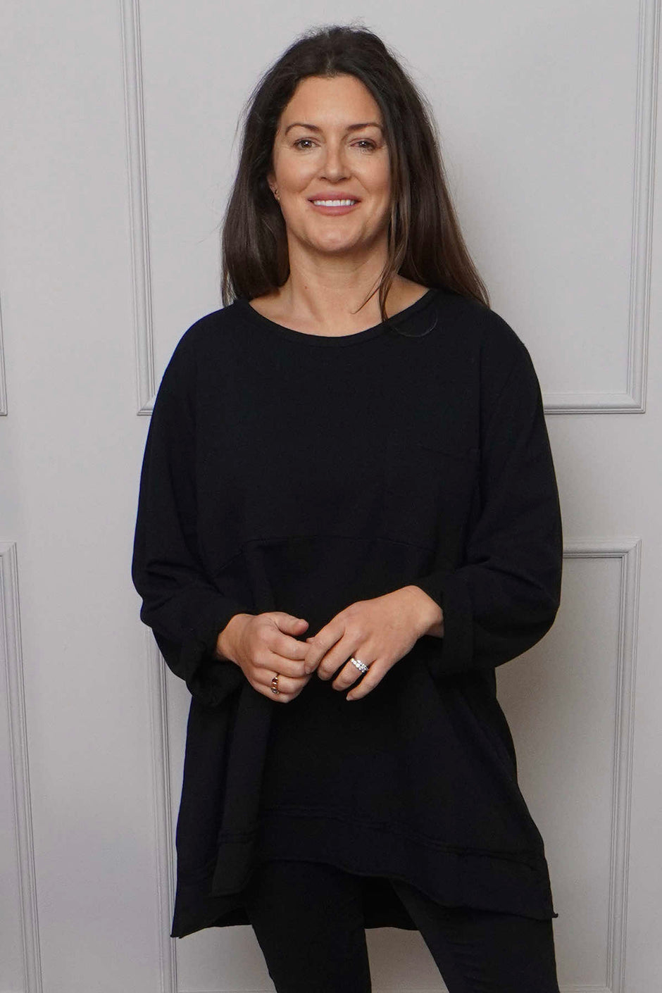 Elnora Pocket Cotton Top Black