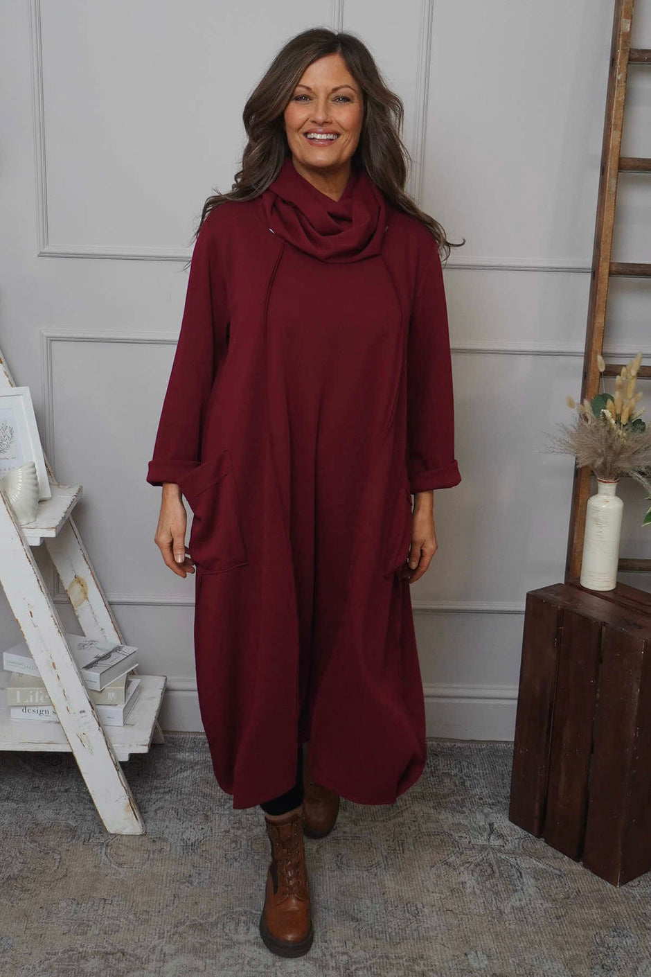 Maris Snood Cotton Dress Wine