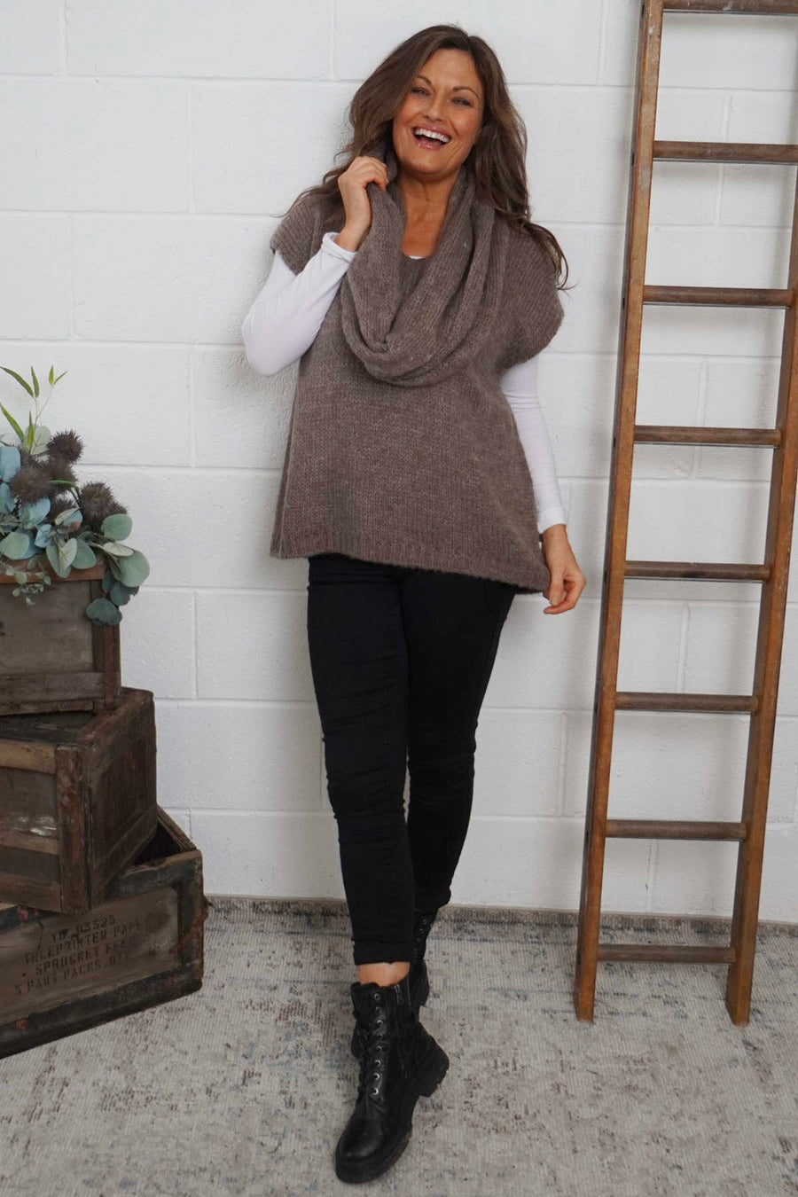 Marinda Scarf Knitted Tank Top Mocha